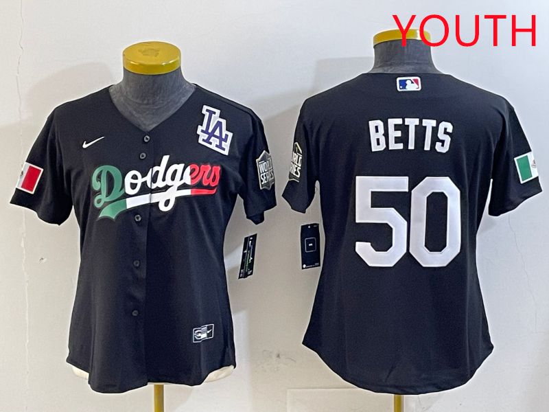 Youth Los Angeles Dodgers #50 Betts Black Mexico Game 2025 Nike MLB Jersey style 5->youth mlb jersey->Youth Jersey